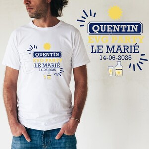 Tee shirt en coton personnalisé pour EVG ! témoin cadeau mariage Enterrement de vie de Garçon, homme, garçon d'honneur, thème Pastis Ricard