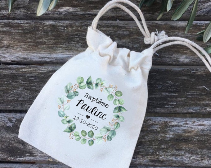 Personalized cotton dragee bags or gifts for Wedding or Baptism with first names, date of your choice! wedding guest gifts