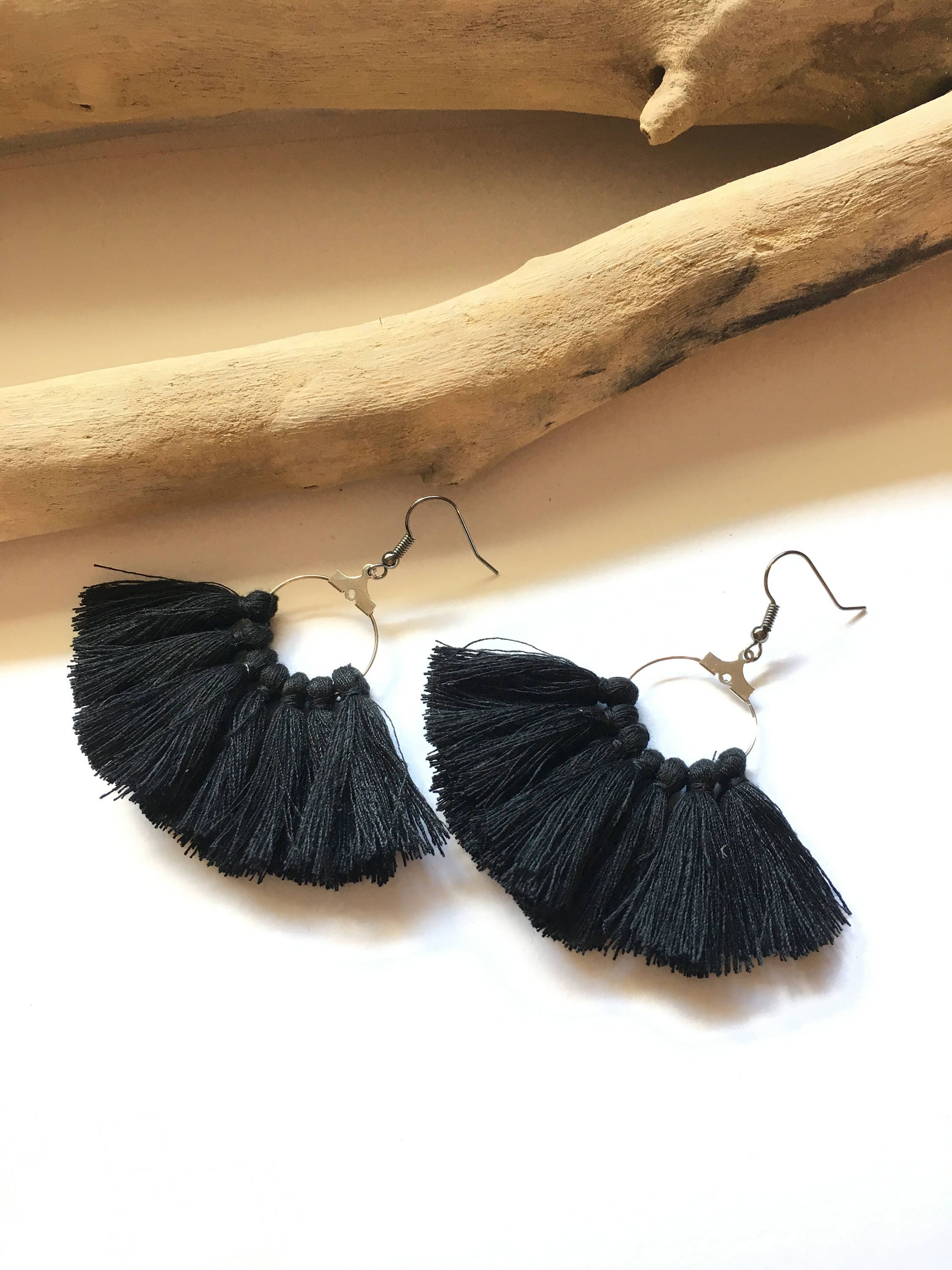black and silver tassel earrings
