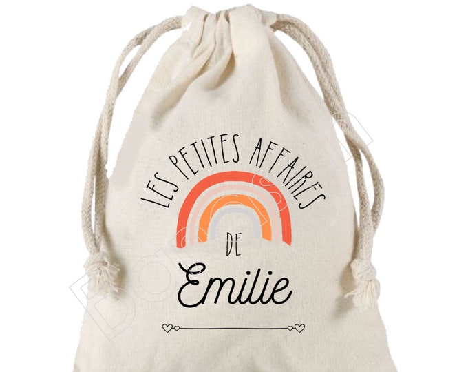 Large pocket with sliding links personalized with the first name of your choice 100% cotton 25X30 cm