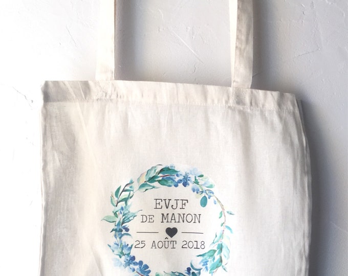 Personalised cotton tote bag for bachelorette party with first name, date of your choice!   handmade wedding wedding EVJF