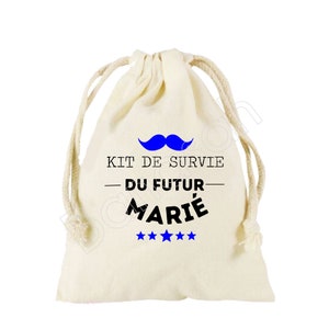 Kit de Survie pour le Futur Marié, Tote , Pochette zippée ou pochon 100% coton Futur Marié, Témoin ou Garçon d'Honneur , mariage, cadeau image 3