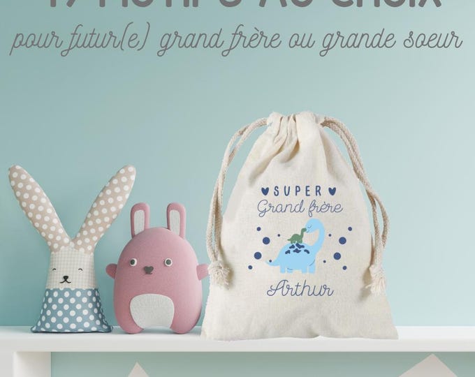 Personalized bag for future big brother or sister: tote bag, pouch, clutch or bag! Designs to choose from, birth gift