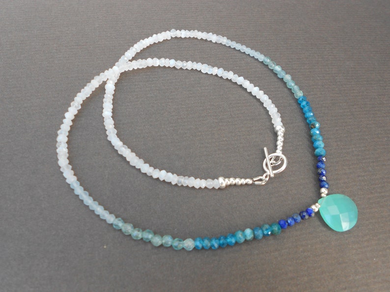 Boho necklace,Aqua Chalcedony necklace,Gemstone necklace,Ombre necklace,Moonstone necklace,Apatite necklace,Beaded necklace,Lapis necklace