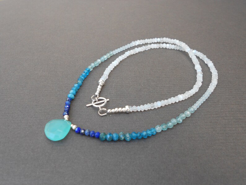 Boho necklace,Aqua Chalcedony necklace,Gemstone necklace,Ombre necklace,Moonstone necklace,Apatite necklace,Beaded necklace,Lapis necklace