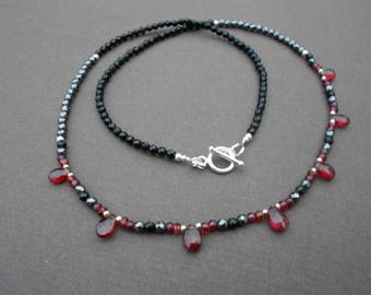 Garnet necklace,Black necklace,Gemstone necklace,Prom necklace,Hematite necklace,Agate necklace, Beaded necklace,Romantic necklace