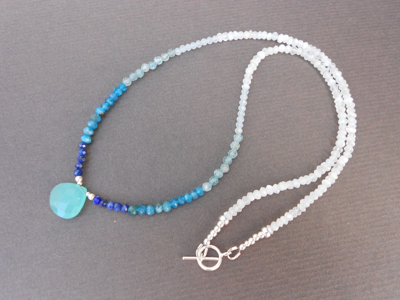 Boho necklace,Aqua Chalcedony necklace,Gemstone necklace,Ombre necklace,Moonstone necklace,Apatite necklace,Beaded necklace,Lapis necklace