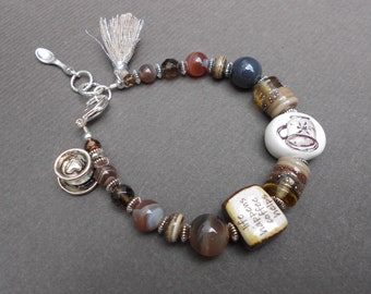 Coffee Lover bracelet,Barista bracelet,Agate bracelet,Charm bracelet,Tassel bracelet,Lampwork bracelet,Ceramic bracelet,Beaded bracelet,OOAK