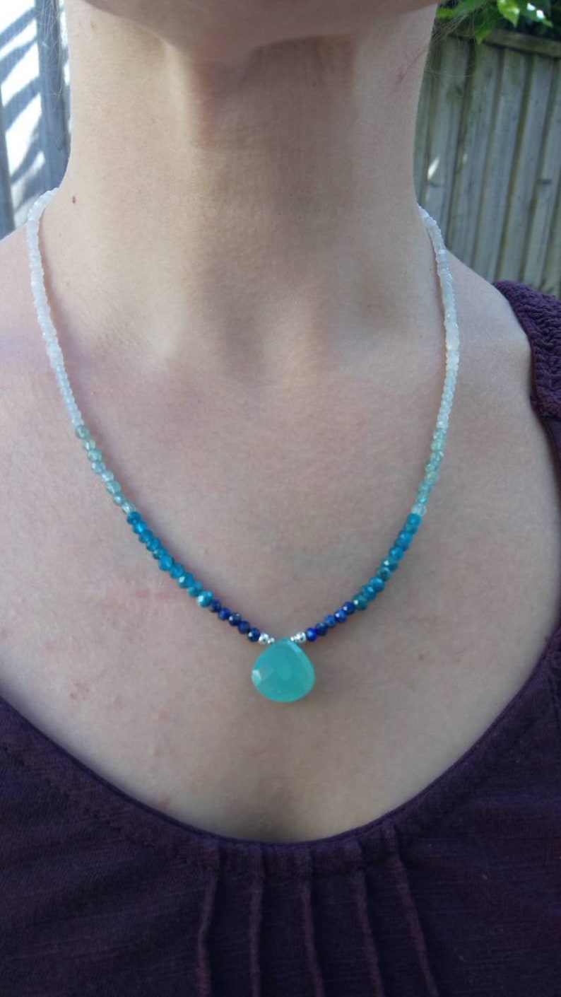 Boho necklace,Aqua Chalcedony necklace,Gemstone necklace,Ombre necklace,Moonstone necklace,Apatite necklace,Beaded necklace,Lapis necklace