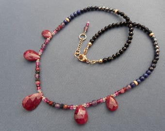 Gemstone necklace,Ruby necklace,Anniversary necklace, Beaded necklace,Hematite necklace,Lapis lazuli necklace,Prom Necklace
