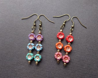 Flower earrings,Glass earrings,Brass earrings,Summer earrings,Drop earrings,Bohemian earrings,Ombre earrings,Rainbow earrings