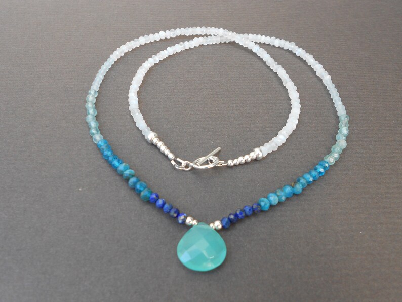 Boho necklace,Aqua Chalcedony necklace,Gemstone necklace,Ombre necklace,Moonstone necklace,Apatite necklace,Beaded necklace,Lapis necklace