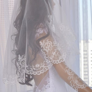 Royal length,Elbow Veil, Veil in 2 layer, Wedding Veil, Embroidered Veil, Bridal Veil, Cathedral veil, Waltz length bridal veil.