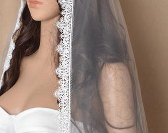 Lace Mantilla Wedding Veil, Ivory Mantilla  Veil