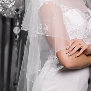 Veil in 2 layer,Wedding Veil, Embroidered Veil,Bridal Veil,Fingertip, Elbow, Cathedral, Chapel, Waltz length bridal veil.