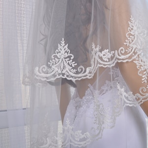 Elbow Veil, Veil in 2 layer, Wedding Veil, Embroidered Veil, Bridal Veil, Cathedral, Chapel, Waltz length bridal veil.