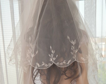 Veil in 2 layer,Wedding Veil, Embroidered Veil,Bridal Veil,Fingertip, Elbow, Cathedral, Chapel, Waltz length bridal veil.