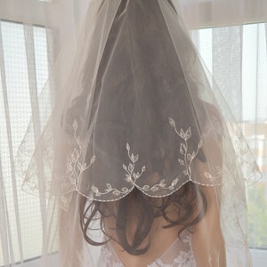 Veil in 2 layer,Wedding Veil, Embroidered Veil,Bridal Veil,Fingertip, Elbow, Cathedral, Chapel, Waltz length bridal veil.