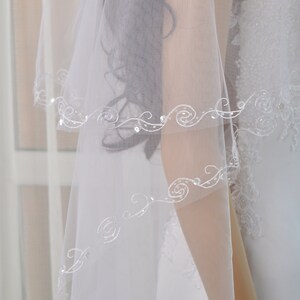 Veil in 2 layer,Wedding Veil, Embroidered Veil,Bridal Veil,Fingertip, Elbow, Cathedral, Chapel, Waltz length bridal veil.