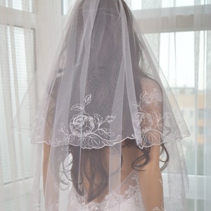 Veil in 2 layer,Wedding Veil, Embroidered Veil,Bridal Veil,Fingertip, Elbow, Cathedral, Chapel, Waltz length veil, Cappuccino Wedding Veil.