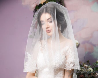 Veil in 2 layer,Wedding Veil, Embroidered Veil,Bridal Veil,Cathedral, Chapel, Waltz length bridal veil.