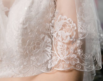 Royal length, Elbow Veil, Veil in 2 layer, Wedding Veil, Embroidered Veil, Bridal Veil, Cathedral, Chapel, Cappuccino Wedding Veil.
