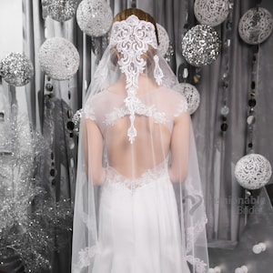 Mantilla Lace Veil, Veil, Wedding Veil, Bridal Veil, Ivory Veil, Lace Veil.