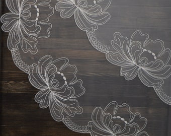 Floral Embroidered Wedding Veil, Fingertip Length Bridal Veil