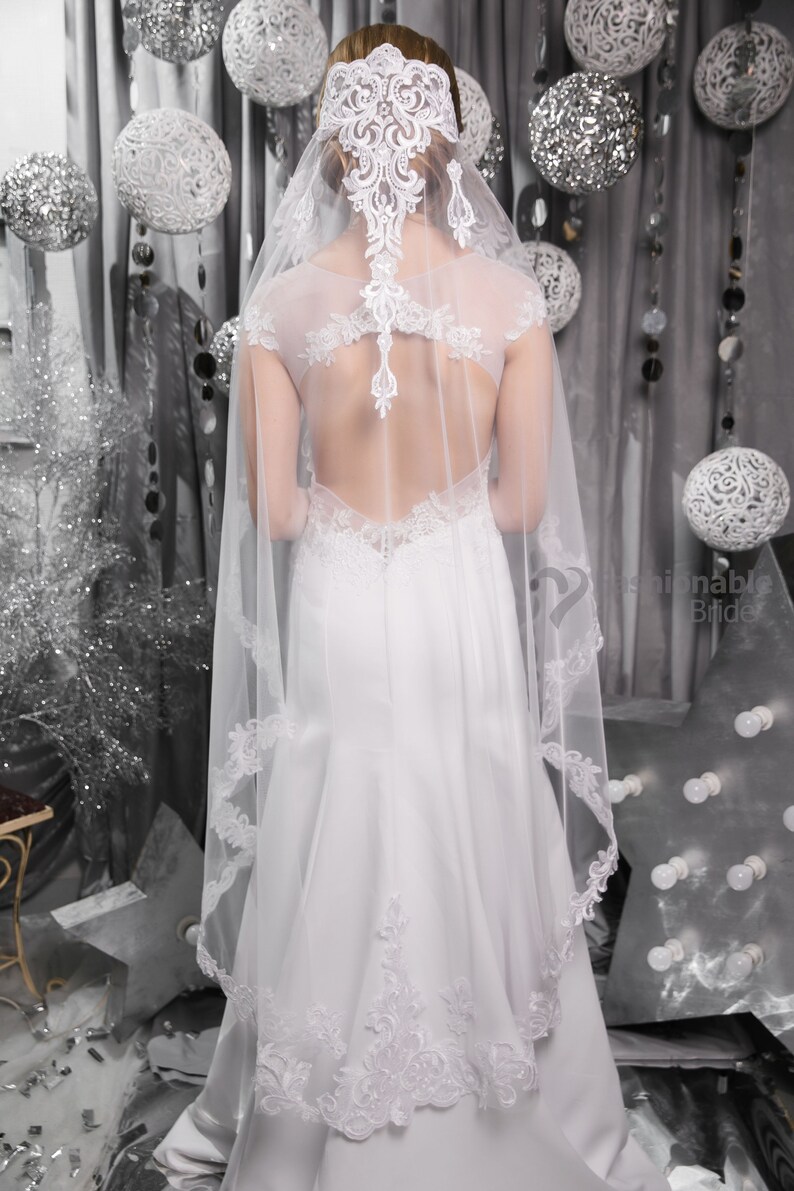 Wayfadacc Mantilla-Schleier Aus Spitze - Blauer Brautschleier 35x27cm