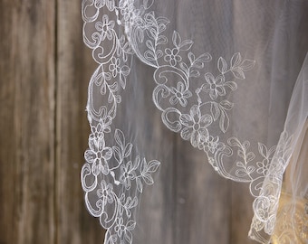 Two-Tier Veil, Two Tier Cathedral veil, Two Tier Chapel Length, Fingertip Wedding Veil, Two layers veil with blusher.