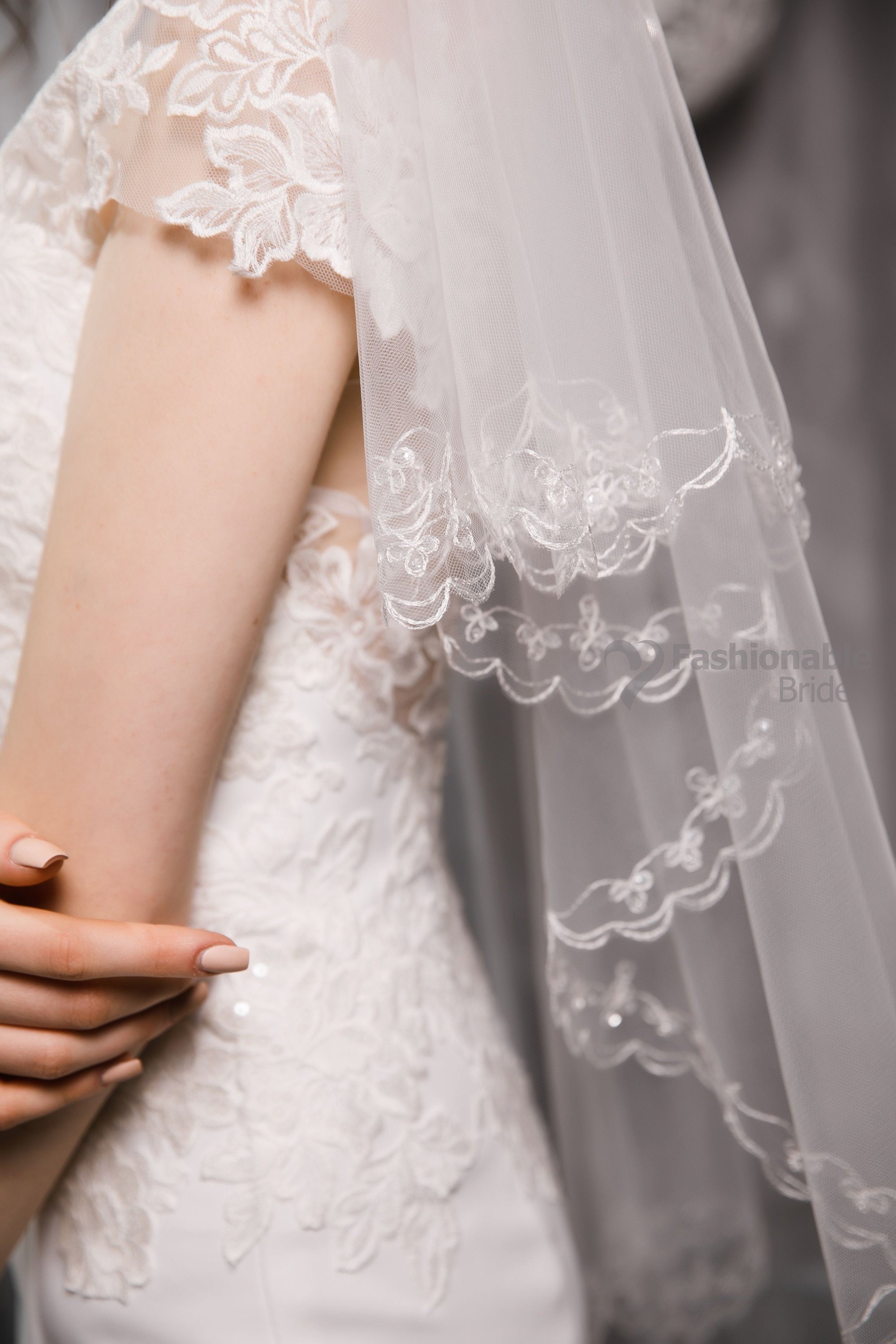 Veil in 2 layer,Wedding Veil, Embroidered Veil,Bridal Veil,Fingertip, Elbow, Cathedral, Chapel, Waltz length bridal veil.