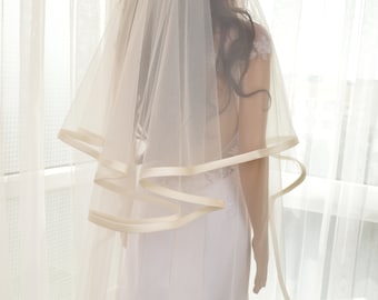 Ivory Tulle Wedding Veil with Horsehair Trim
