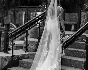 Cathedral Length Wedding Veil with Embroidered Flowers