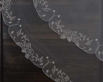 Embroidered Rose Wedding Veil with Blusher and Comb