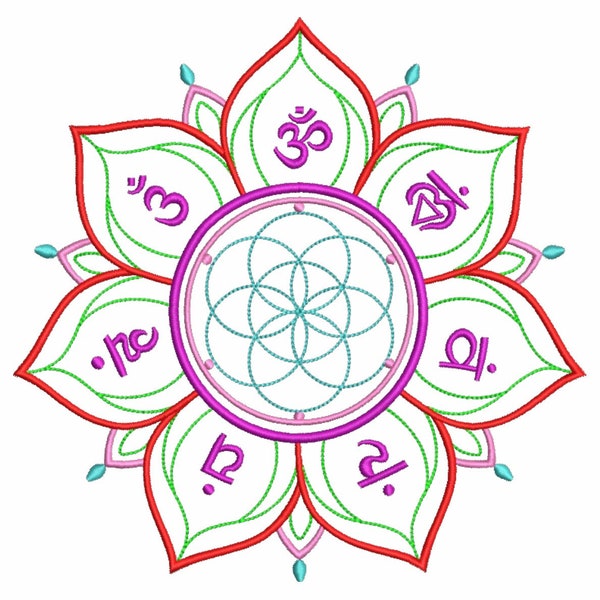 Chakras mandala, mandala embroidery design, 4 sizes, 6 formats. Yoga design,flower of life, Embroidery chakra mandala.