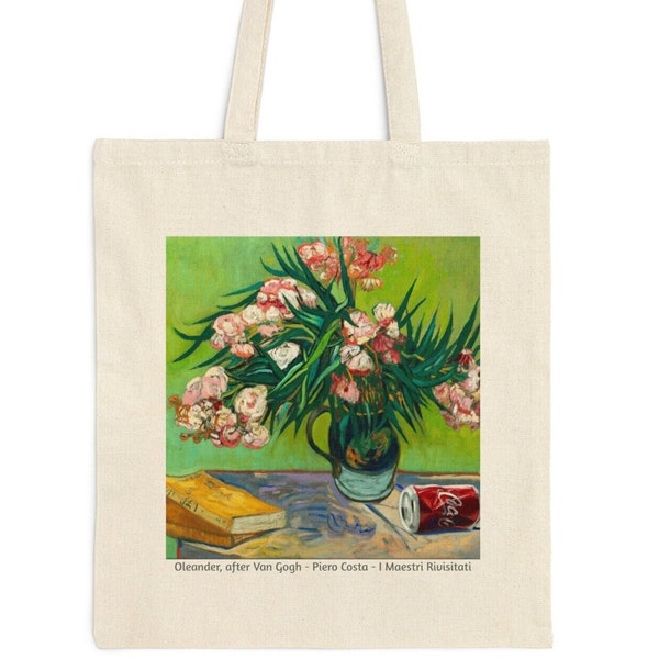 Oleander, after Van Gogh. Cotton Canvas Tote Bag. Tribute art print. Flower and Crushed can