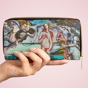 Portefeuille à fermeture éclair, Botticelli Venus Tribute Art, Funny Renaissance Card Holder, Coin Purse, Money Organizer, Floral Print Pouch