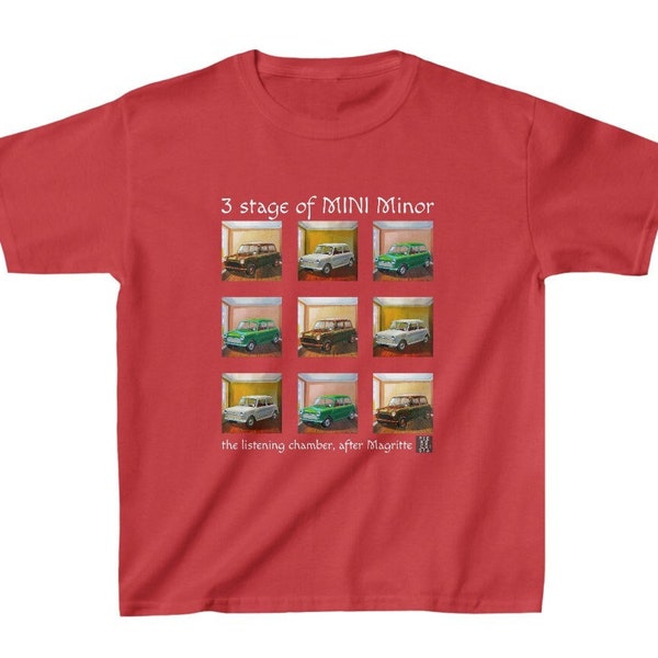 Kids Heavy Cotton™ Tee. 3 stage of MINI Minor in the listening chamber, after Magritte. Matching Tee with MOM