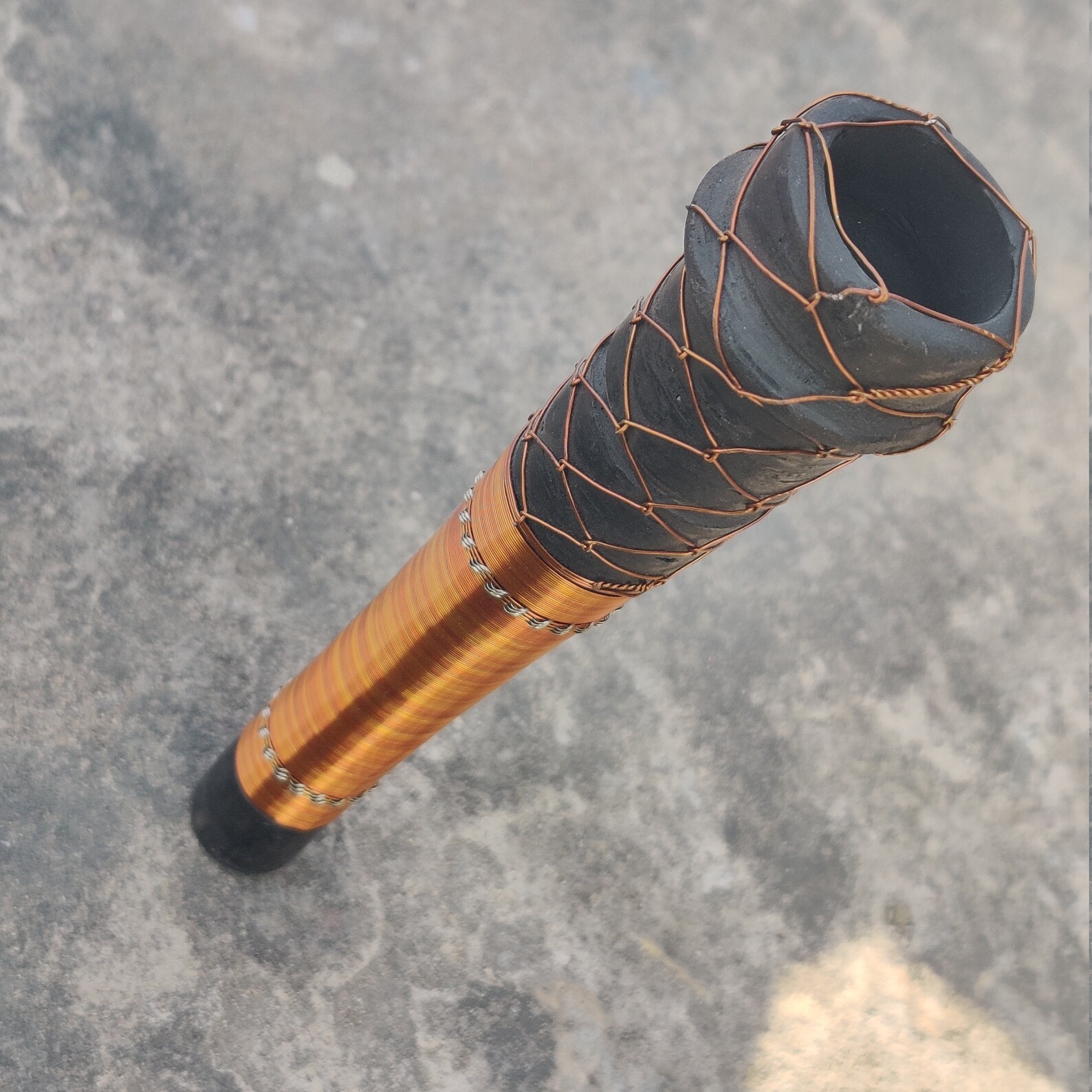 Black Clay Chillum for Smoke, Copper Work Chillum Pipes, Chillum Clay