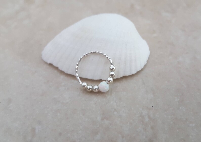 Silver Nose Ring white opal nose ring cut wire nose ring nose ring opal 20g nose ring nose ring hoop thin nose ring nose ring