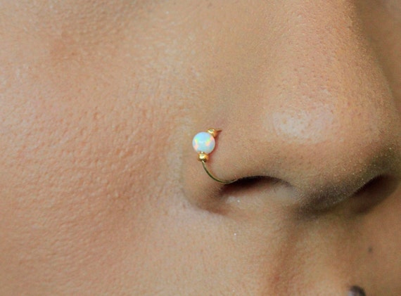 Gold Piercing Hoop Pink Opal Piercing Hoop 24gauge Piercing Hoop Thin Nose Ring Nose Hoop Jewelry Piercing Jewelry