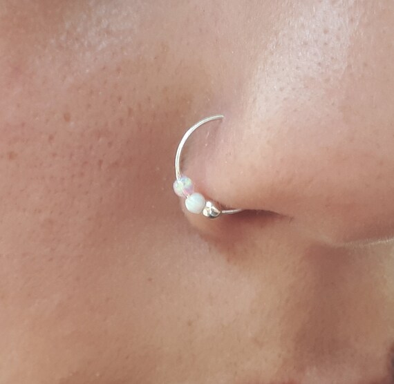 opal piercing hoop,tiny piercing hoop,piercing 24gauge,silver piercing hoop