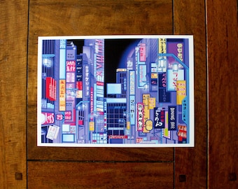Tokyo, Japan Neon Lights Street A4 Print.