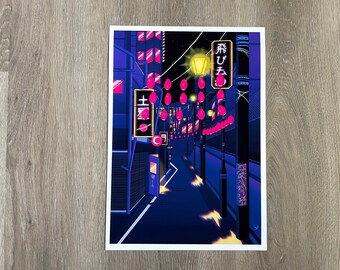 Night time Tokyo Street Print A4|Lofi|Japan