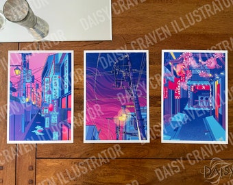 Japan A4 Print Set of 3. Shinjuku|Shibuya|Tokyo|Lofi