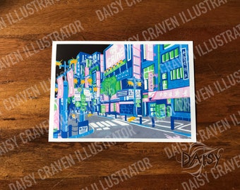 A4 Original Shinjuku Neon Street Print/ Japón/ Tokio