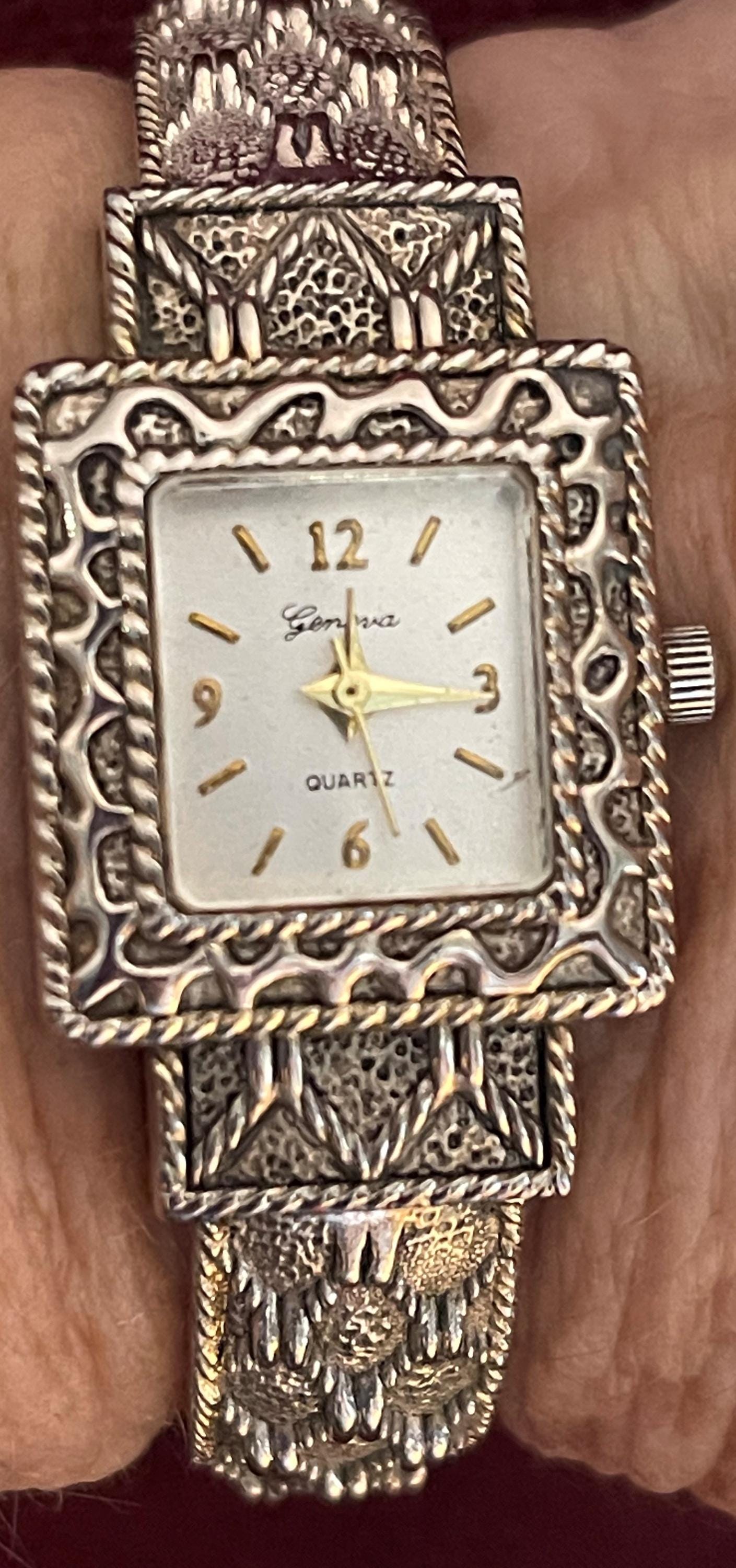Geneva Y2K Vintage Silver Tone Square Face Bangle Cuff Bracelet Watch Geneva Bangle Stainless Steel Case Wristwatches for sale | eBay main image 2