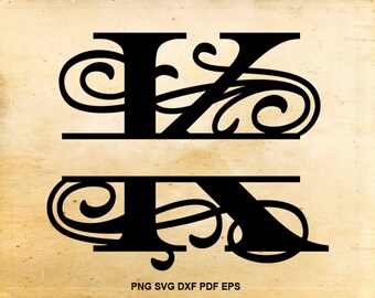Split monogram svg 3, Monogram alphabet, Split letter, Split Monogram font, Split initial, Silhouette fonts, Cricut fonts