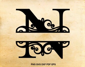 Monogram alphabet font 2, Split letter svg, Monogram alphabet, Split Monogram svg, Silhouette fonts, Cricut fonts, Split initial