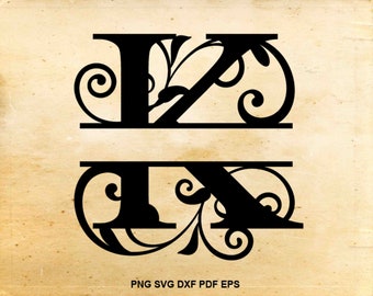 Elegant split font, Monogram alphabet, Split letter svg, Split monogram, Monogram letters, Silhouette fonts, Cricut fonts, Split initial